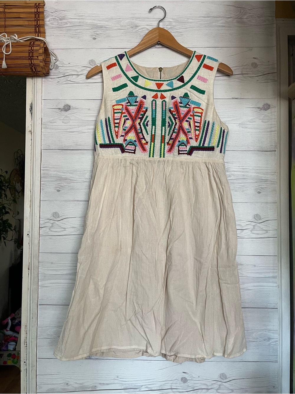 V Cristina Sunny Dress Embroidered Sleeveless Linen Cotton Large